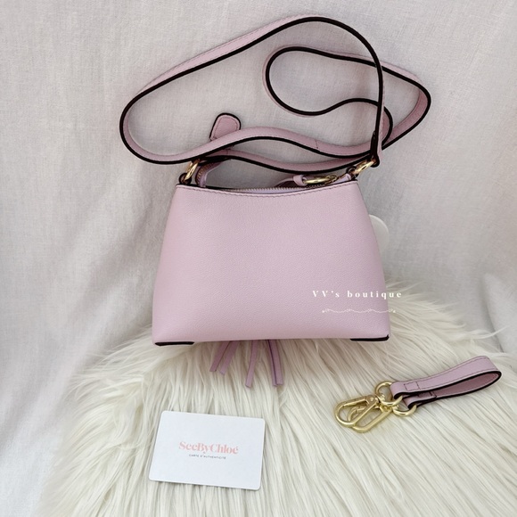 See by Chloé Joan Mini Crossbody Top Handle Bag Leather Creamy Lilac Purple - Picture 2 of 12